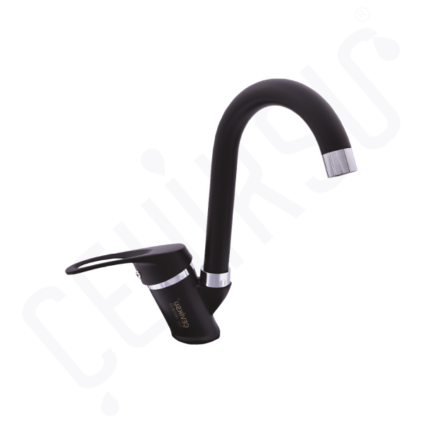 OKYANUS MİX KISA KUĞU LAVABO BATARYASI SİYAH KROM